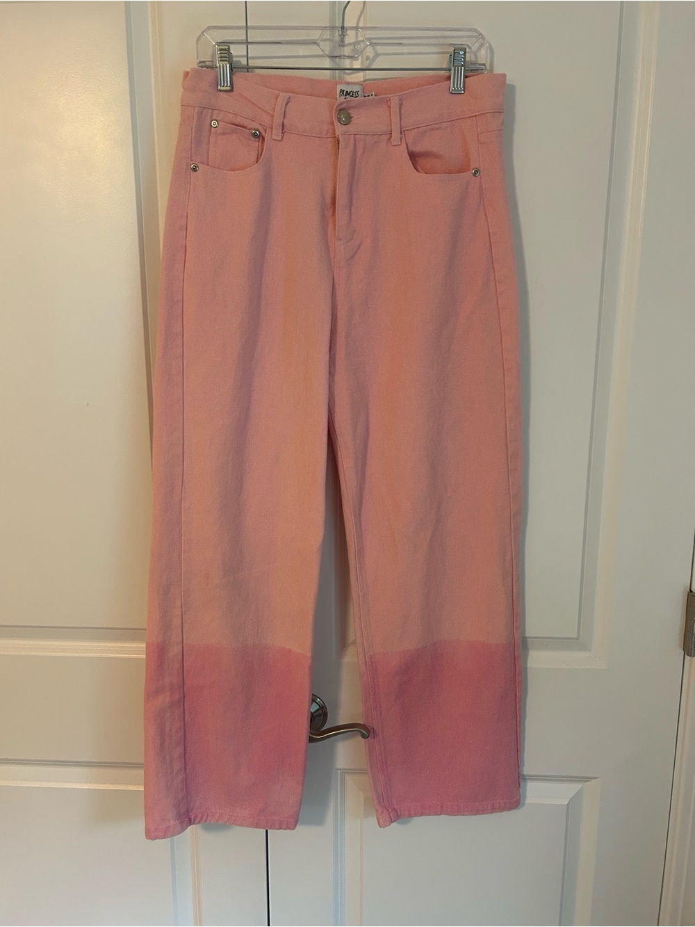 Princess Polly dip dyed pink two tone high waist wide leg jeans sz 8